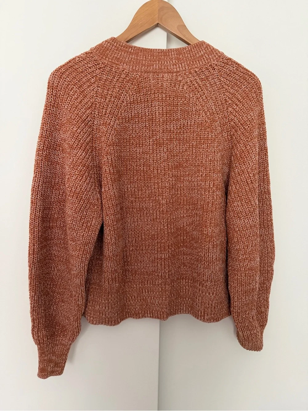 A New Day Chunky Knit V-neck Sweater Oversized Rust Orange Marled Cotton Small